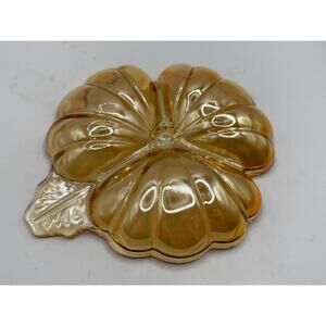 Jeanette Doric Pansy Gold Iridescent Glass Three Leaf Clover Trinket Dish